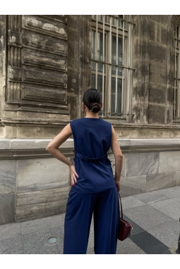 Poly Viscose Arkasi Düğme Ve Kemer Detayli Yelek Pantolon Takim