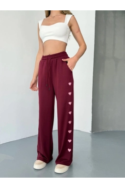 Osy Modal Yumuşak Dokulu Kumaş Nakış Işlemeli Rahat Bol Paça Eşofman Pantalon - Bordo
