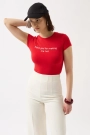 Thanks God Baskılı Likralı Crop T-Shirt