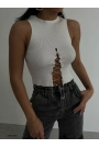 Taş Detay Dekolteli Crop Bluz