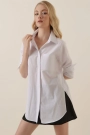 3879 Oversize Cepli Gömlek - Beyaz
