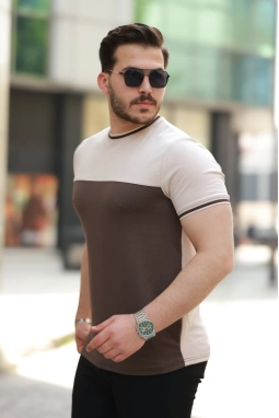 Erkek Bisiklet Yaka Parçalı Renk Oysho Kumaş Kısa Kollu Tshirt