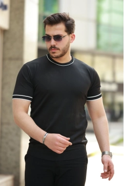 Erkek Bisiklet Yaka Ribanalı Kısa Kollu Tshirt