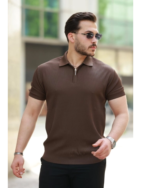 Erkek Fermuarlı Yakalı Kısa Kollu Tshirt