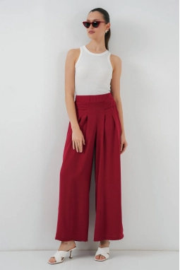Geniş Paça Pileli Pantolon 6718 - Kırmızı