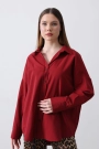 Geniş Manşet Detaylı Gömlek - Bordo