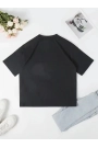 Baskılı Oversize Bisiklet Yaka T-shirt - Siyah