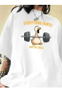 Baskılı Oversize Bisiklet Yaka T-shirt - Beyaz
