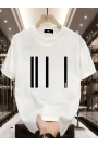 Baskılı Oversize Bisiklet Yaka T-shirt - Beyaz
