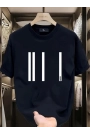 Baskılı Oversize Bisiklet Yaka T-shirt - Siyah