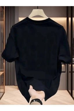 Baskılı Oversize Bisiklet Yaka T-shirt - Siyah