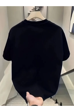 Baskılı Oversize Bisiklet Yaka T-shirt - Siyah