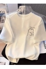Baskılı Oversize Bisiklet Yaka T-shirt - Beyaz