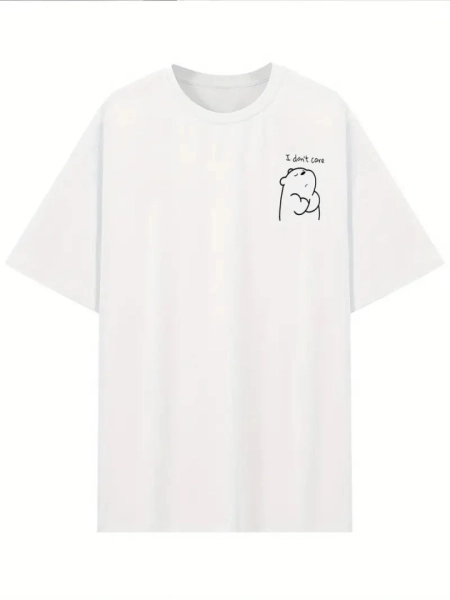 Baskılı Oversize Bisiklet Yaka T-shirt - Beyaz