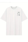 Baskılı Oversize Bisiklet Yaka T-shirt - Beyaz