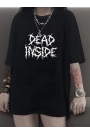 Baskılı Oversize Bisiklet Yaka T-shirt - Siyah