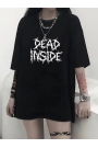 Baskılı Oversize Bisiklet Yaka T-shirt - Siyah