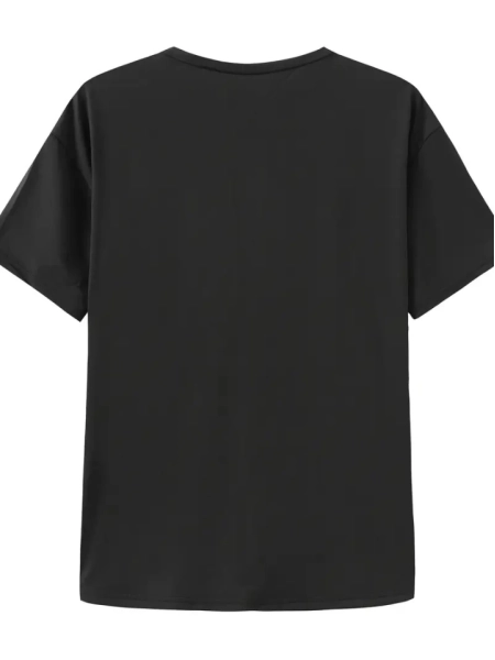 Baskılı Oversize Bisiklet Yaka T-shirt - Siyah