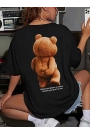 Baskılı Oversize Bisiklet Yaka T-shirt - Siyah