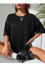 Baskılı Oversize Bisiklet Yaka T-shirt - Siyah