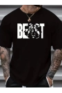 Baskılı Oversize Bisiklet Yaka T-shirt - Siyah