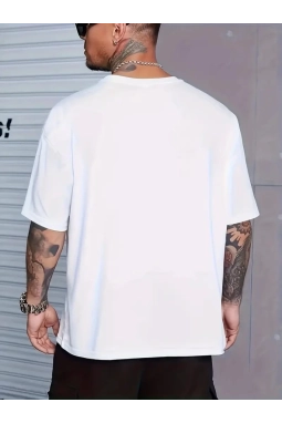 Baskılı Oversize Bisiklet Yaka T-shirt - Beyaz