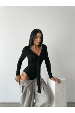 SANDY BODYSUİT ÖNDEN BAĞLAMA DETAYLI - Siyah