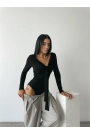 SANDY BODYSUİT ÖNDEN BAĞLAMA DETAYLI - Siyah