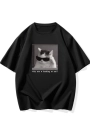 Baskılı Oversize Bisiklet Yaka T-shirt - Siyah