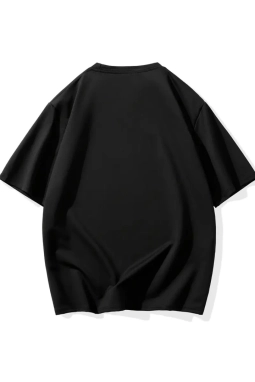 Baskılı Oversize Bisiklet Yaka T-shirt - Siyah