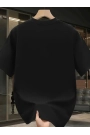 Baskılı Oversize Bisiklet Yaka T-shirt - Siyah