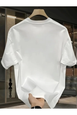 Baskılı Oversize Bisiklet Yaka T-shirt - Beyaz