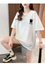 Baskılı Oversize Bisiklet Yaka T-shirt - Beyaz