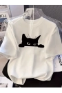 Baskılı Oversize Bisiklet Yaka T-shirt - Beyaz