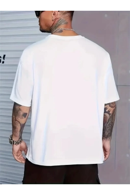 Baskılı Oversize Bisiklet Yaka T-shirt - Beyaz
