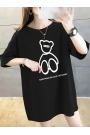 Baskılı Oversize Bisiklet Yaka T-shirt - Siyah