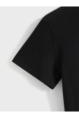Baskılı Oversize Bisiklet Yaka T-shirt - Siyah