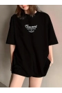 Thousand Baskılı Oversize Bisiklet Yaka T-shirt - Siyah