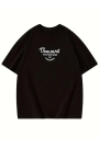 Thousand Baskılı Oversize Bisiklet Yaka T-shirt - Siyah