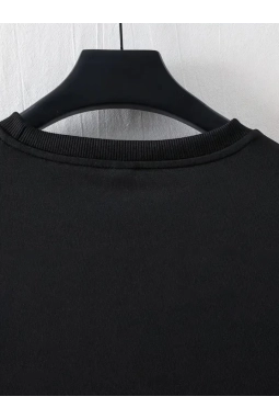 Baskılı Oversize Bisiklet Yaka T-shirt - Siyah