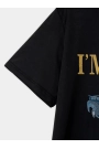 Baskılı Oversize Bisiklet Yaka T-shirt - Siyah