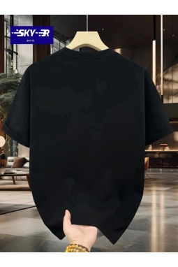 Baskılı Oversize Bisiklet Yaka T-shirt - Siyah