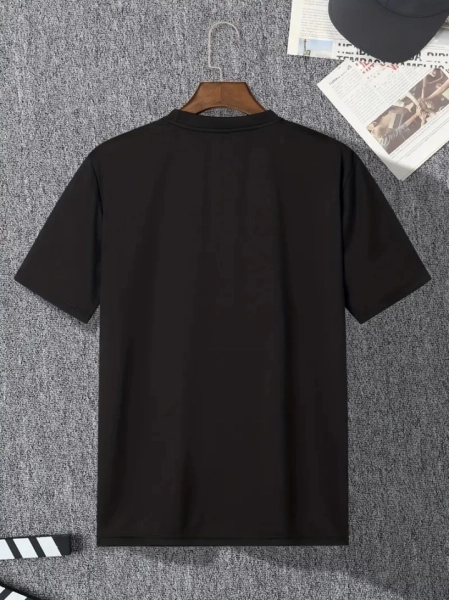 Baskılı Oversize Bisiklet Yaka T-shirt - Siyah