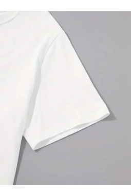 Baskılı Oversize Bisiklet Yaka T-shirt - Beyaz