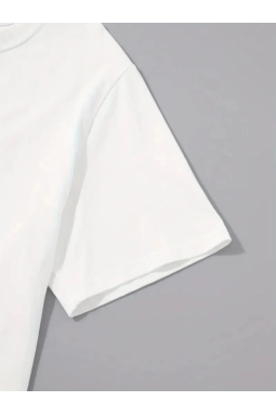 Baskılı Oversize Bisiklet Yaka T-shirt - Beyaz
