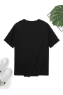 Baskılı Oversize Bisiklet Yaka T-shirt - Siyah