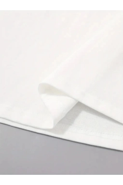 Baskılı Oversize Bisiklet Yaka T-shirt - Beyaz