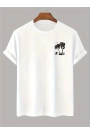 Baskılı Oversize Bisiklet Yaka T-shirt - Beyaz