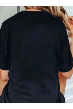 Baskılı Oversize Bisiklet Yaka T-shirt - Siyah