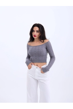 42241 TRİKO KAYIK YAKA CROP-GRİ